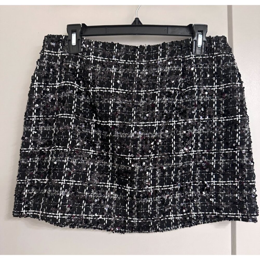 Gianni Bini Sequin Tweed A - Line Mini Skirt Women's Size 10 Black White NWT - Picture 5 of 14